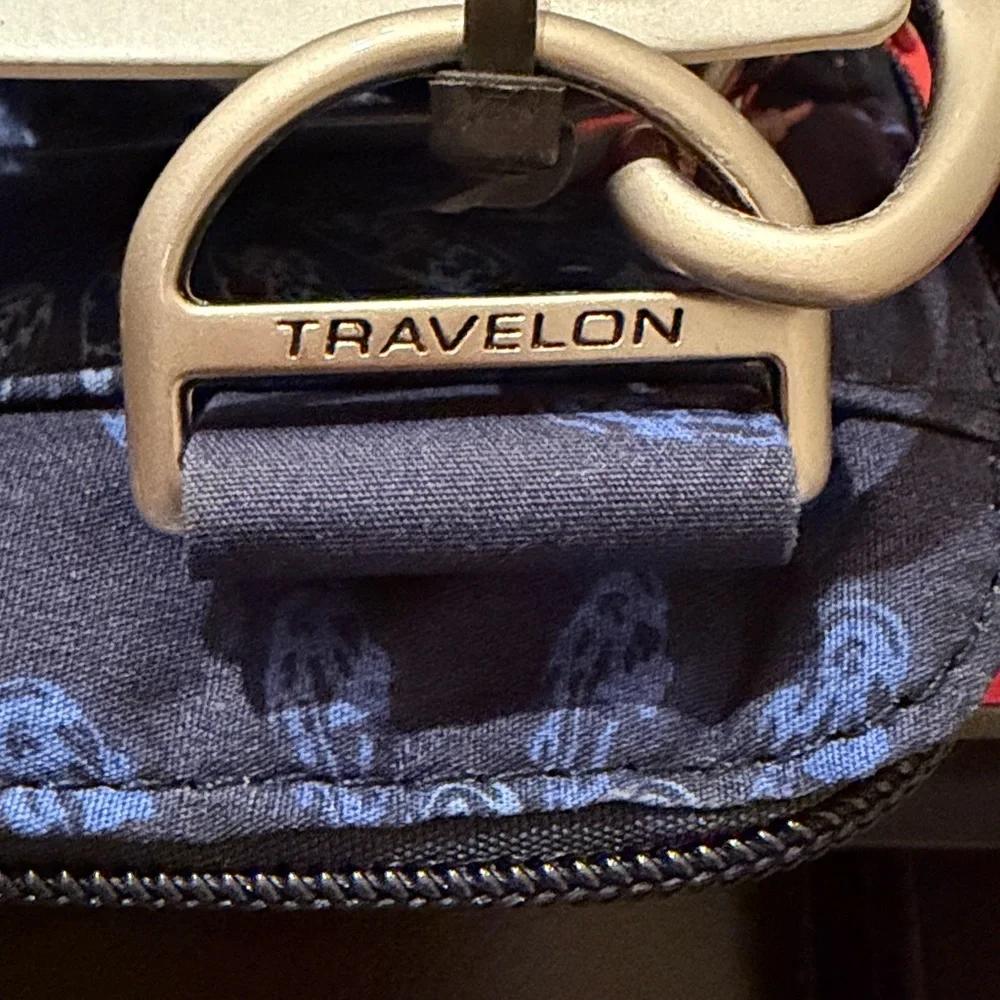 Travelon Navy and Blue Geo Sun Flower Crossbody Bag - Picture 2 of 12
